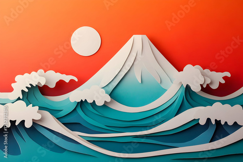 Paper Art Ocean Waves and M...