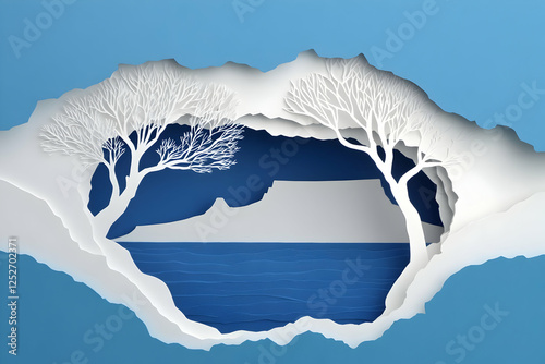 Paper Cut Art Seascape Illu...