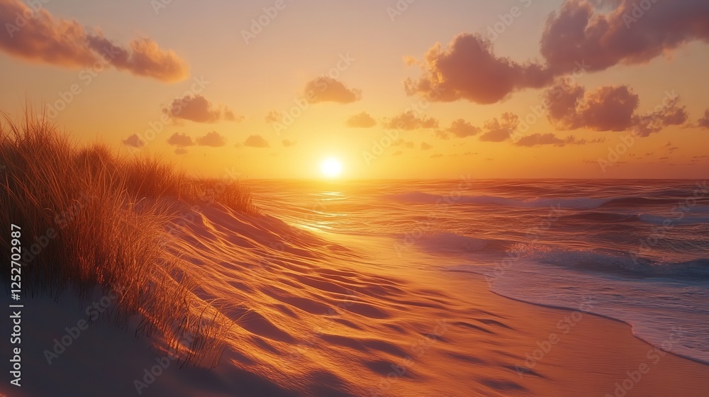 Majestic ocean sunset with vibrant orange clouds reflecting on the water Majestic ocean sunset with vibrant orange clouds reflecting on the water