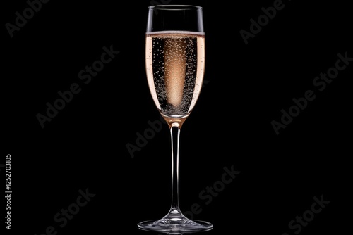 Delicate bubbles rising in a sparkling glass of beverage captured against a d...