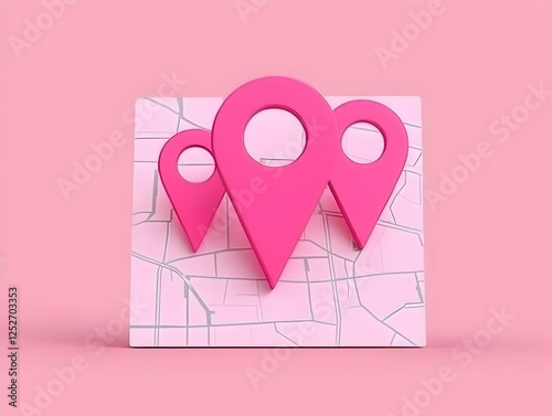 Pink 3D Map Illustration wi...