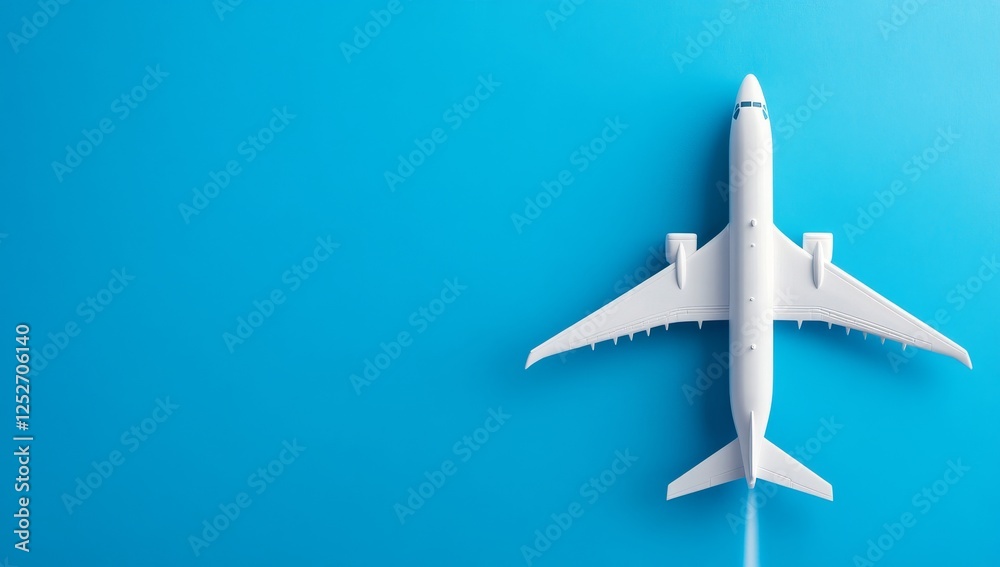 Aerial view of airplane flying with contrails against deep blue sky Aerial view of airplane flying with contrails against deep blue sky