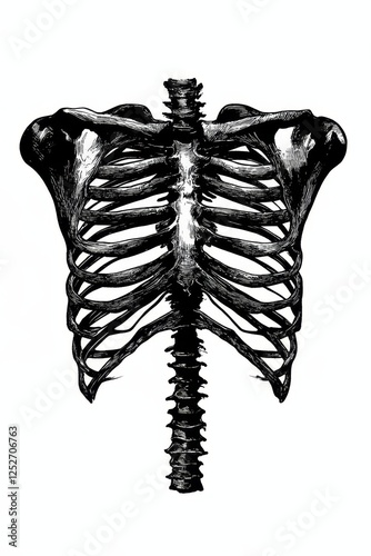 Ribcage, spine, sketch, anatomy, white background, medical illustration, art, design