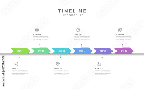 Business road map timeline infographic concept. with icons and 6 steps. Corporate milestones graphic elements. marketing data. Modern vector history timeline design presentation