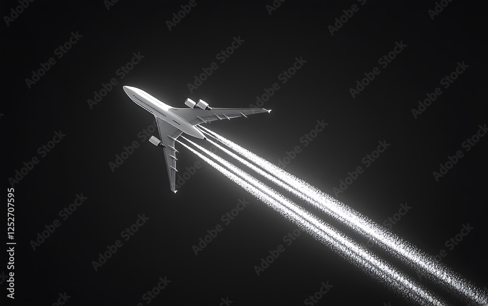 Airplane night flight contrails travel Airplane night flight contrails travel