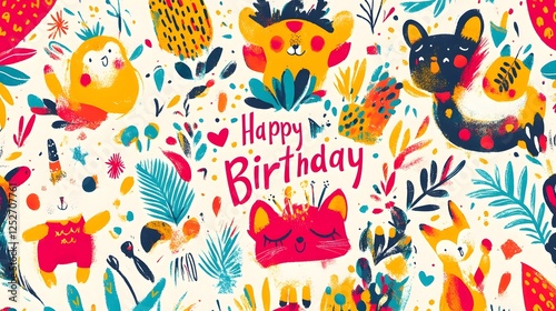 Cheerful Animal-Themed Birthday Party Background with Playful Patterns and Bright Colors