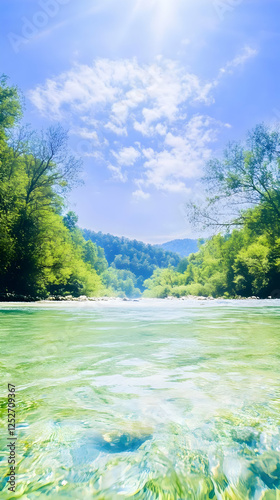 Serene River Landscape Illu...