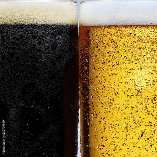 Closeup Dark and Light Beer...
