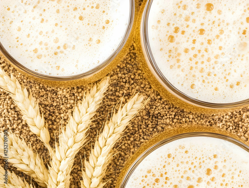 Golden Beer Foam and Wheat ...