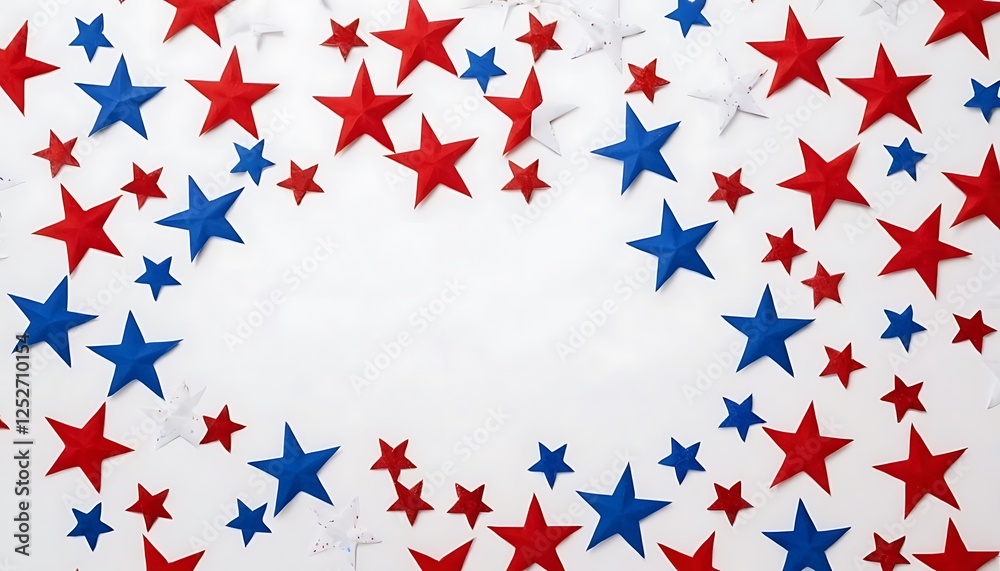 4th of July Celebration Background with Red, White, and Blue Star Confetti. 6 4th of July Celebration Background with Red, White, and Blue Star Confetti. 6