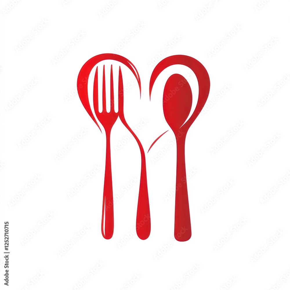 Heart-shaped restaurant logo with fork and spoon Heart-shaped restaurant logo with fork and spoon