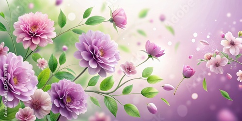 Delicate blossoms dancing on a gentle breeze, a picturesque array of pastel petals and vibrant green leaves creating a serene and enchanting floral scene.