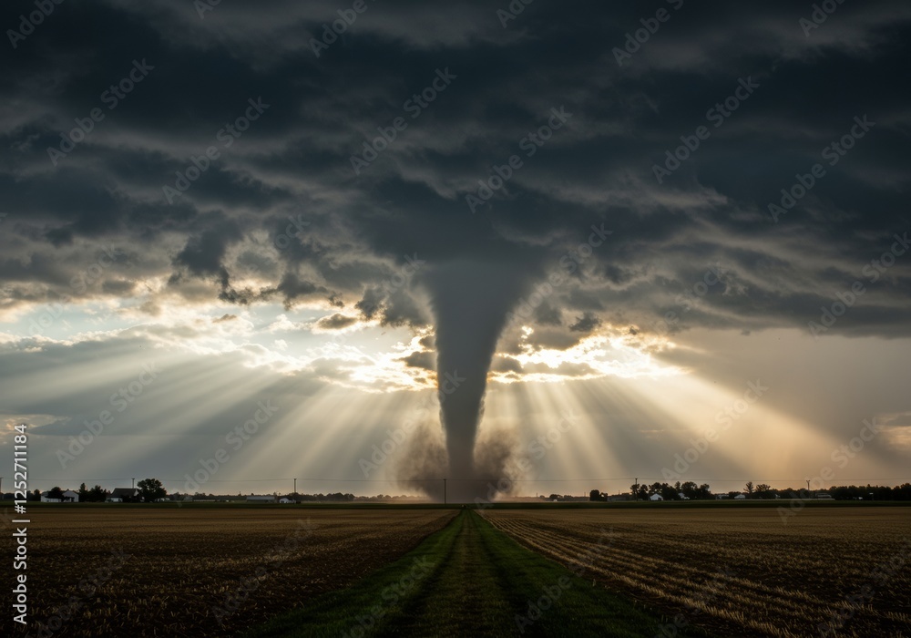 Dramatic Tornado Over a Rural Road, Powerful Storm and Weather Phenomenon Dramatic Tornado Over a Rural Road, Powerful Storm and Weather Phenomenon