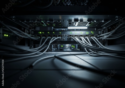 Wallpaper Mural Data Center Server Rack with Illuminated Lights and Connected Cables Torontodigital.ca