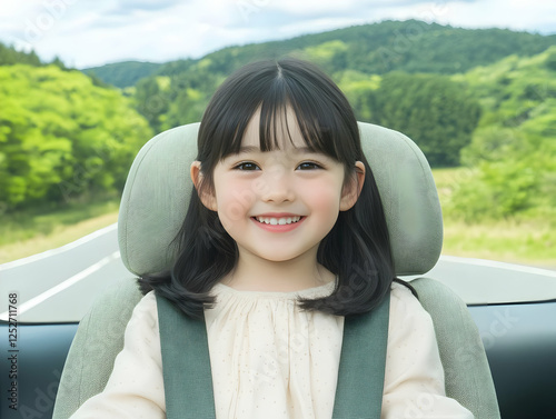 Smiling Girl in Car Seat, S...