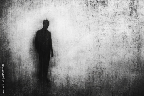 Silhouetted man, urban wall, dark background, mystery, album art