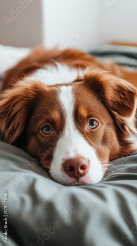 Dog peacefully resting on a cozy bed by the window during a calm afternoon