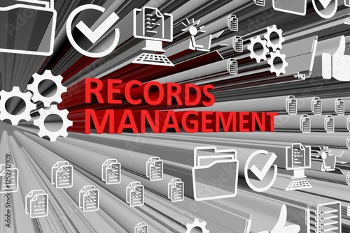 RECORDS MANAGEMENT concept blurred background 3d render illustration