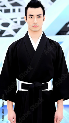 Elegant Black Kimono Illust...