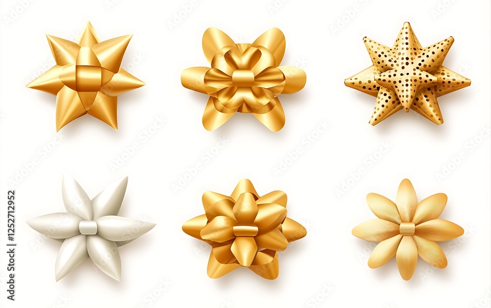 Gold and white gift bows, various styles, realistic illustration Gold and white gift bows, various styles, realistic illustration