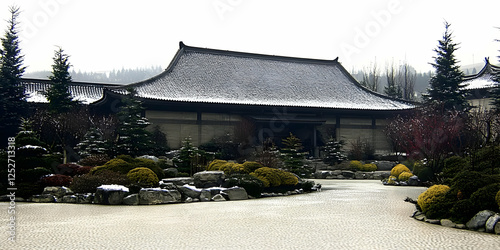 Snowy Asian Temple Illustra...