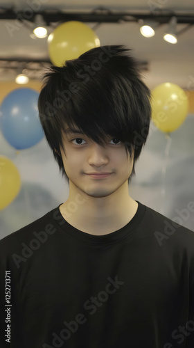 3D Render Young Man Black H...