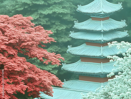 Serene Pagoda Illustration:...