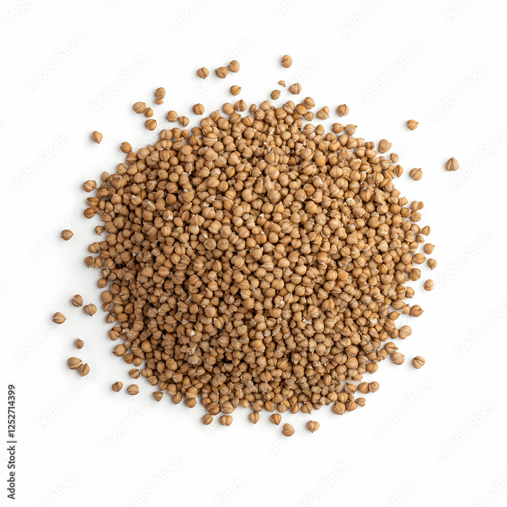 Millet grains pile, white background, healthy food Millet grains pile, white background, healthy food