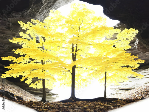 Golden Autumn Trees in Cave...