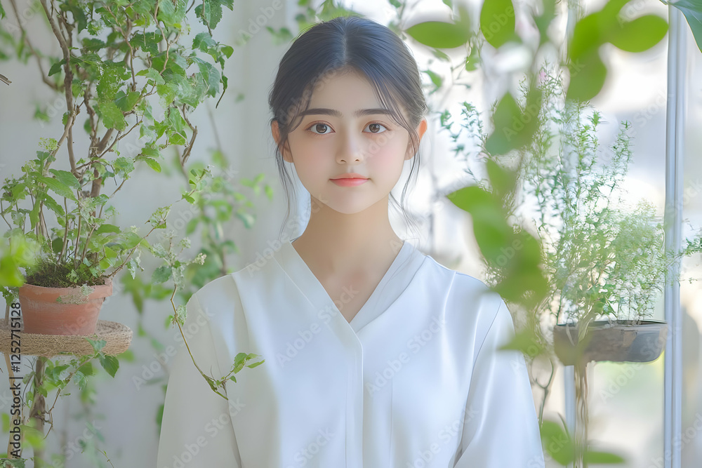 Serene Girl in White Illustration