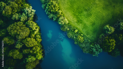 River in the forest, view from above
