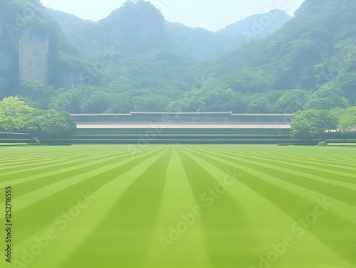 Striped Green Field Landsca...