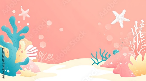 Pastel underwater scene with coral and starfish