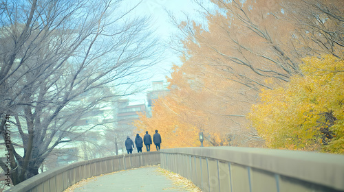Autumn Stroll Bridge Illust...