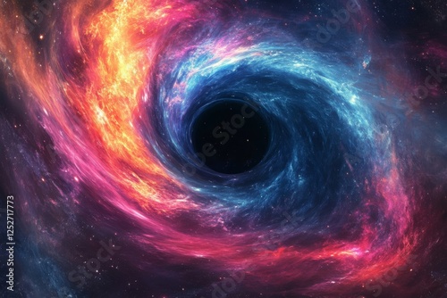 Stunning view of a black hole swirling with bright flames and cosmic energy i...