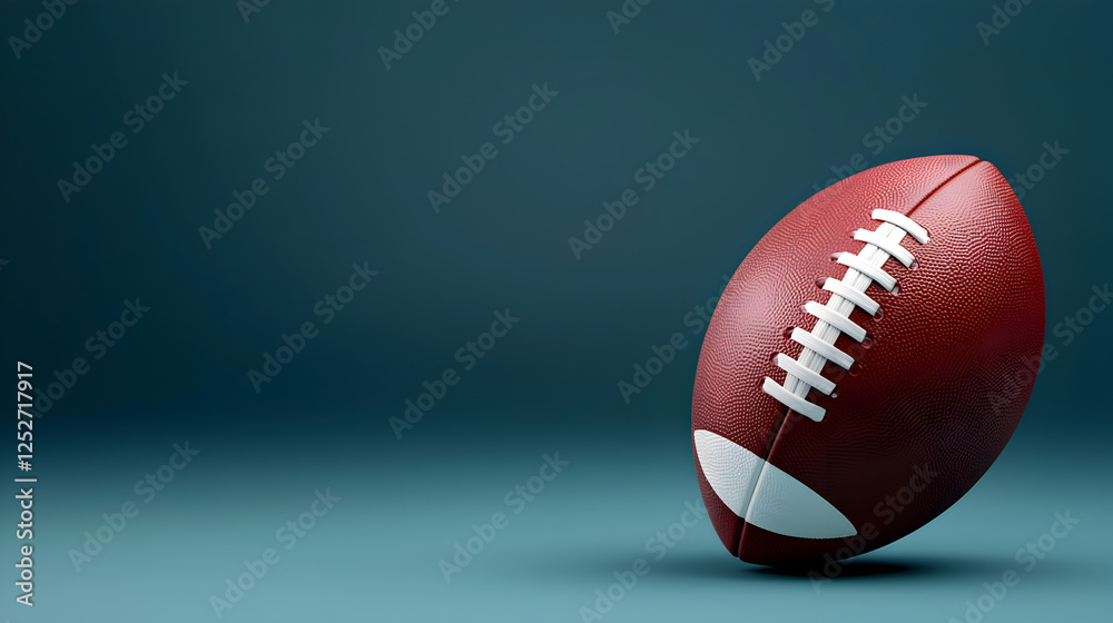 close up of football on blue background, showcasing its texture and laces close up of football on blue background, showcasing its texture and laces