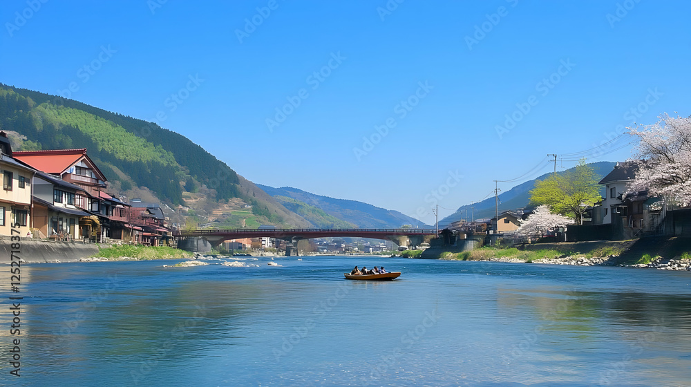 River Landscape Photo: Boat on Calm Water River Landscape Photo: Boat on Calm Water
