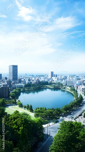 Cityscape Lake Illustration