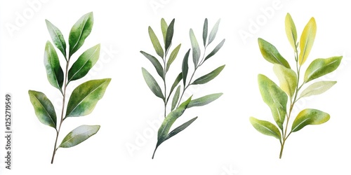 Three different styles of leafy branches with a naturalistic illustration style.