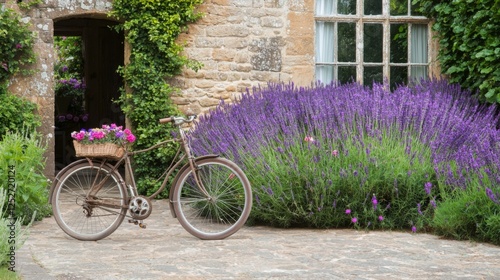 A bicycle with a front basket filled with lavender and roses. --chaos 20 --ar 16:9 --quality 2 --v 6.1 Job ID: 40094b49-a324-45a2-b90f-df1643ff8439