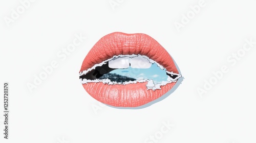 Creative Surreal Art: Lips Reveal Nature Landscape Through Torn Paper