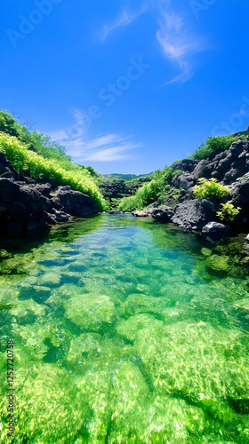 Vibrant Green Stream, Natur...