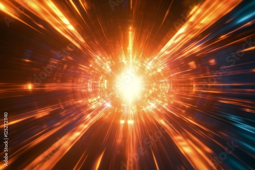 Light streaks and cosmic energy in a vibrant glowing tunnel at night