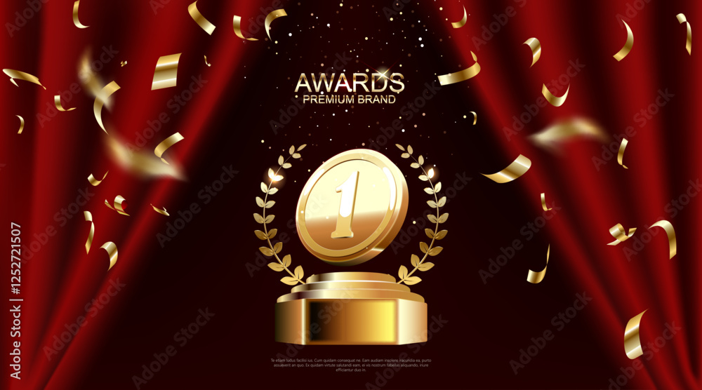 Fototapeta premium Top 1 best podium award sign, golden object. Vector illustration