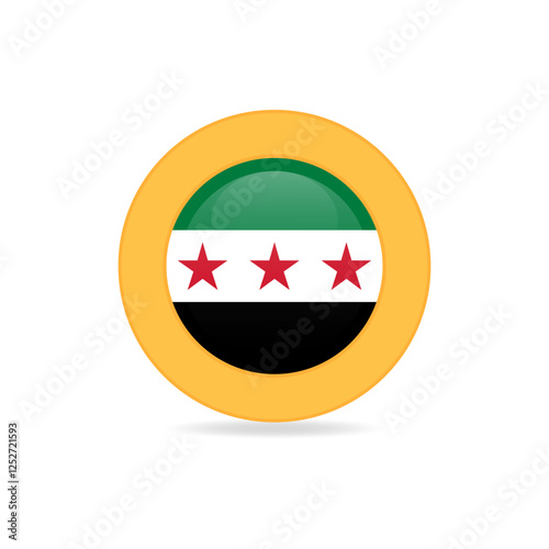 Gold badge with Syrian flag. Vector illustration isolated on white background
