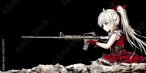 Anime Girl with Rifle Illus...