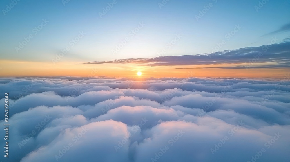 Aerial View Of Sunset Through Fluffy Clouds Aerial View Of Sunset Through Fluffy Clouds