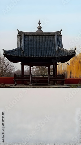 Serene Asian Pavilion Illus...
