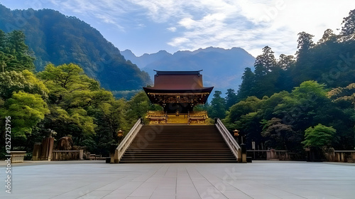 Serene Mountain Temple Illu...