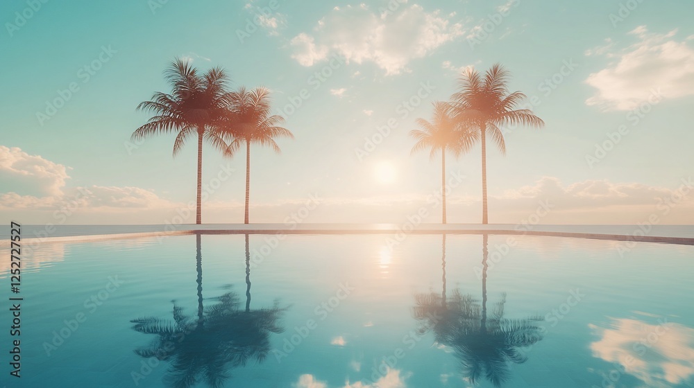 Obraz premium Tranquil poolside paradise at sunset